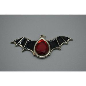 Bat Wing Pendant Enameled Metal  with Tear Drop Red Stone JPL 2007